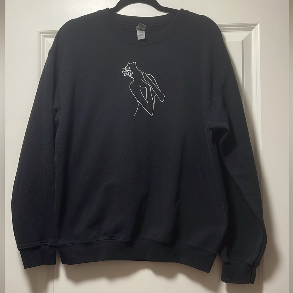 Black Graphic Crewneck Sweater
